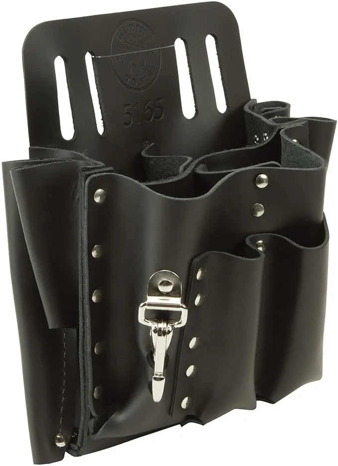 Klein Tools 5165 Pocket Tool Pouch with Knife Snap, 10 Pockets, Stitched and Riveted Leather, Fits Belts up to 2-Inch Wide