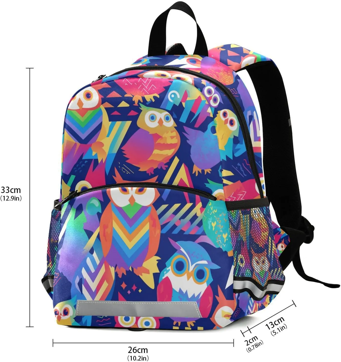 KLL Cute Colorful Owls and Trees Little Girls Backpack Water Resistant Mini Schoolbag with Reflective Strips Travel Back