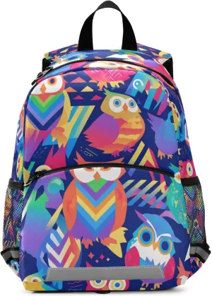 KLL Cute Colorful Owls and Trees Little Girls Backpack Water Resistant Mini Schoolbag with Reflective Strips Travel Back