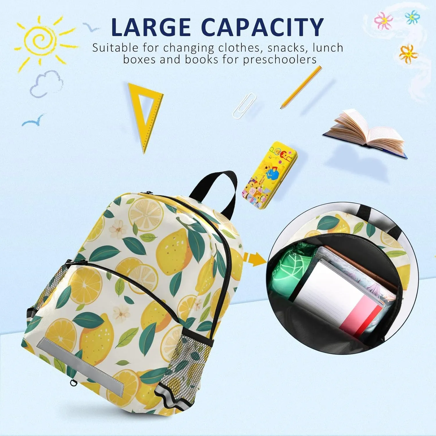 KLL School Back Packs for Boys Mini Water Resistant Bookbag for Primary School Travel Outdoor Daypack, Fresh Lemons Hand