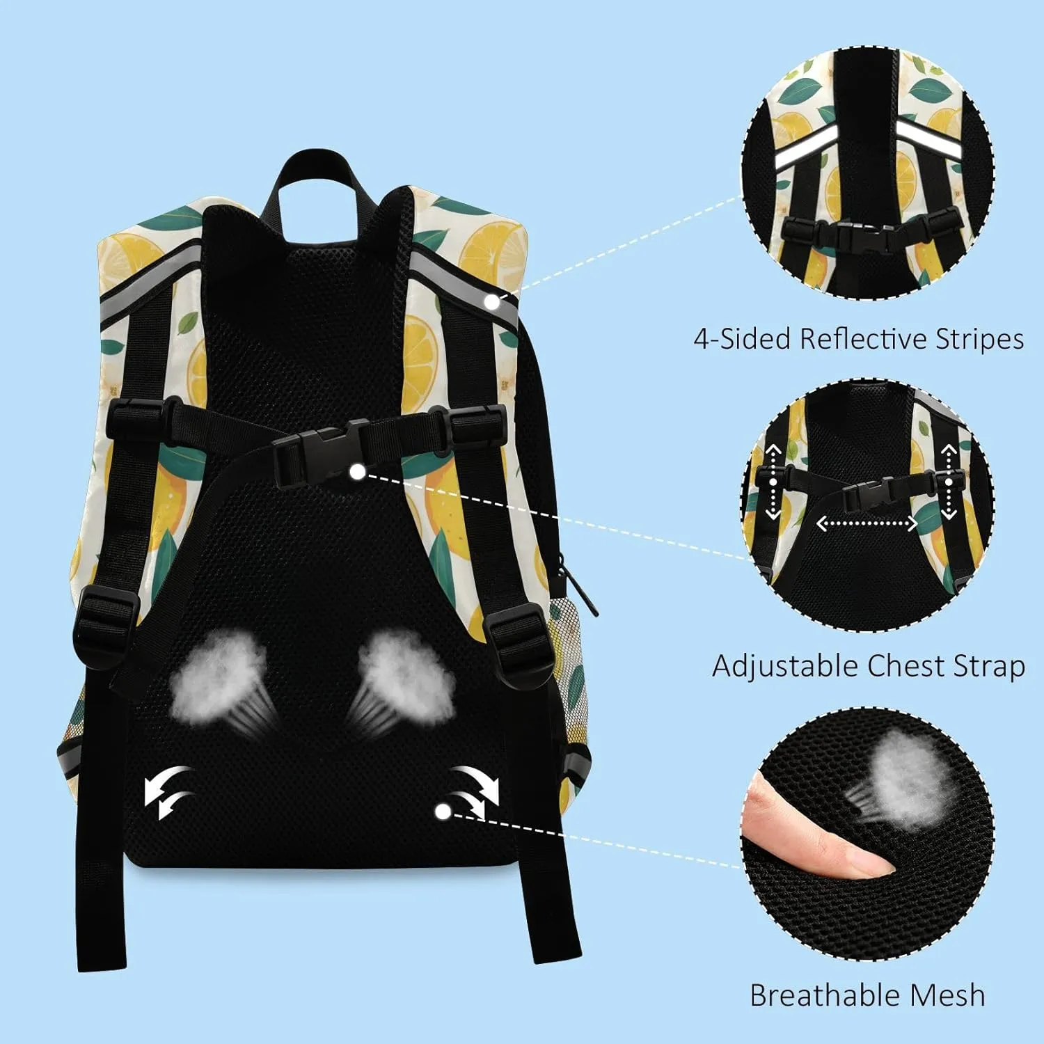 KLL School Back Packs for Boys Mini Water Resistant Bookbag for Primary School Travel Outdoor Daypack, Fresh Lemons Hand