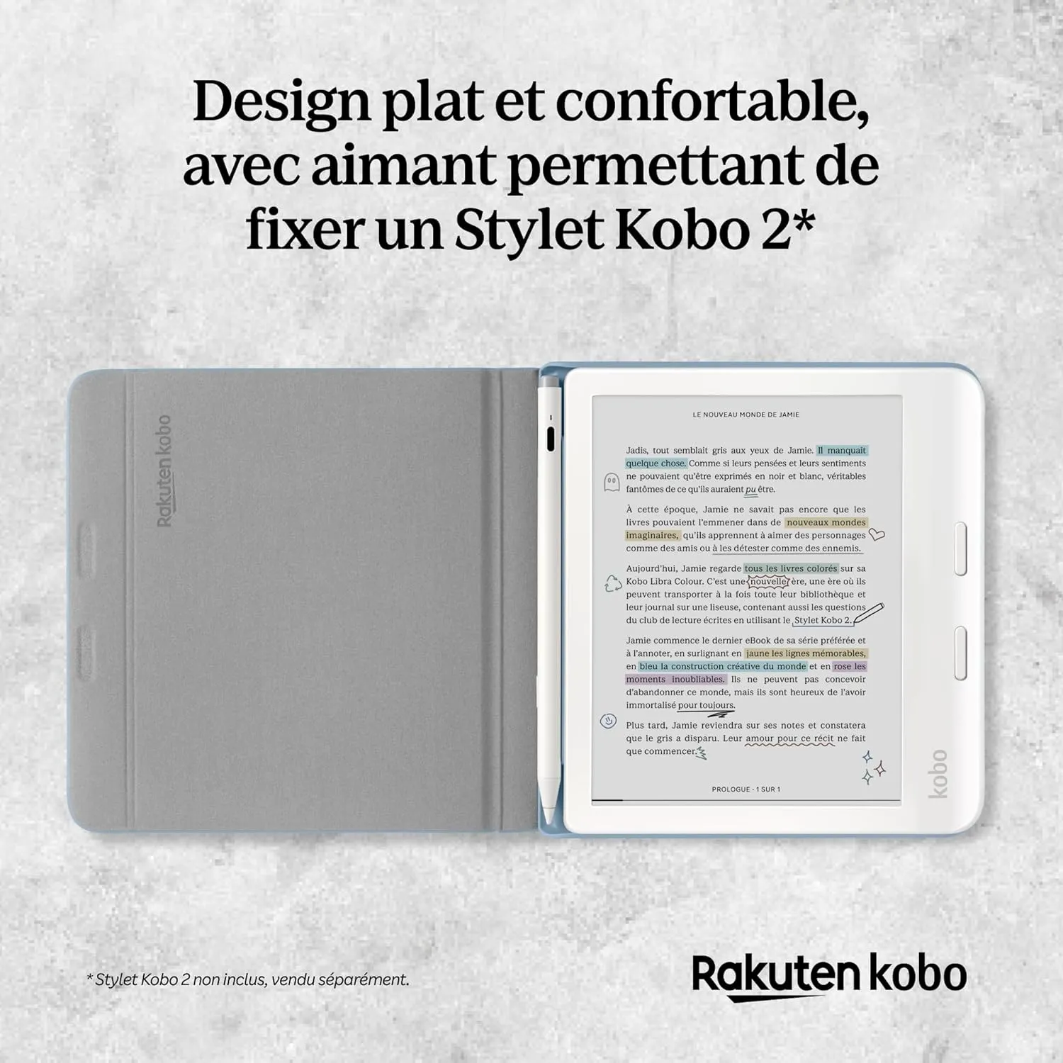 Kobo Libra Colour SleepCover Case | Sand Beige Notebook | Sleep/Wake Technology | Built-in 2-Way Stand | Vegan Leather | Compatible with 7” Kobo Libra Colour eReader