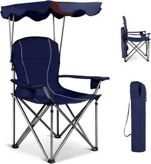 KOTEK Camping Chair with Canopy, Portable Canopy Chair with Shade, Cup Holder & Carry Bag, Outdoor Folding Chairs for Sports Events, Fishing, Beach, Picnic, Hiking, Travel (Blue)