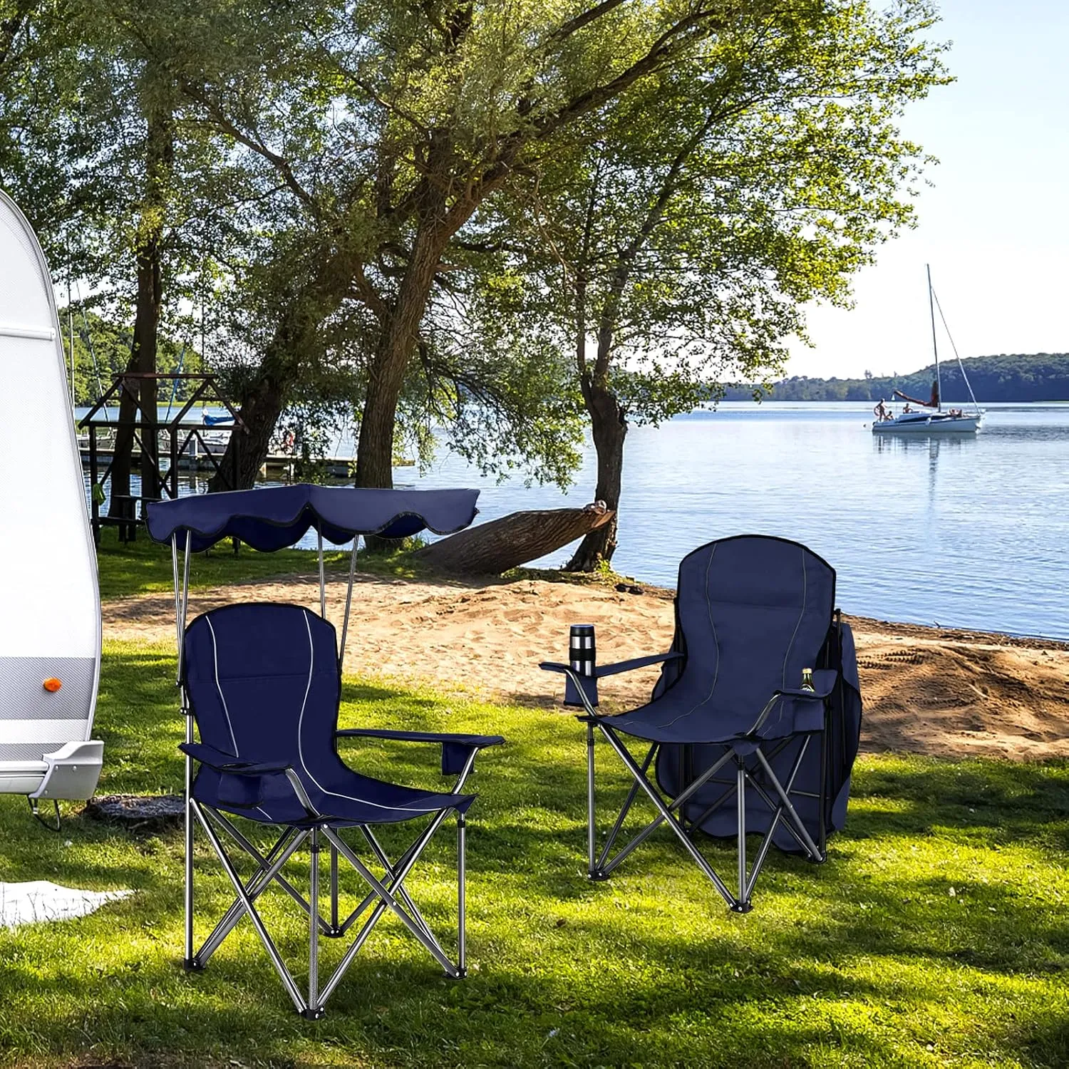 KOTEK Camping Chair with Canopy, Portable Canopy Chair with Shade, Cup Holder & Carry Bag, Outdoor Folding Chairs for Sports Events, Fishing, Beach, Picnic, Hiking, Travel (Blue)