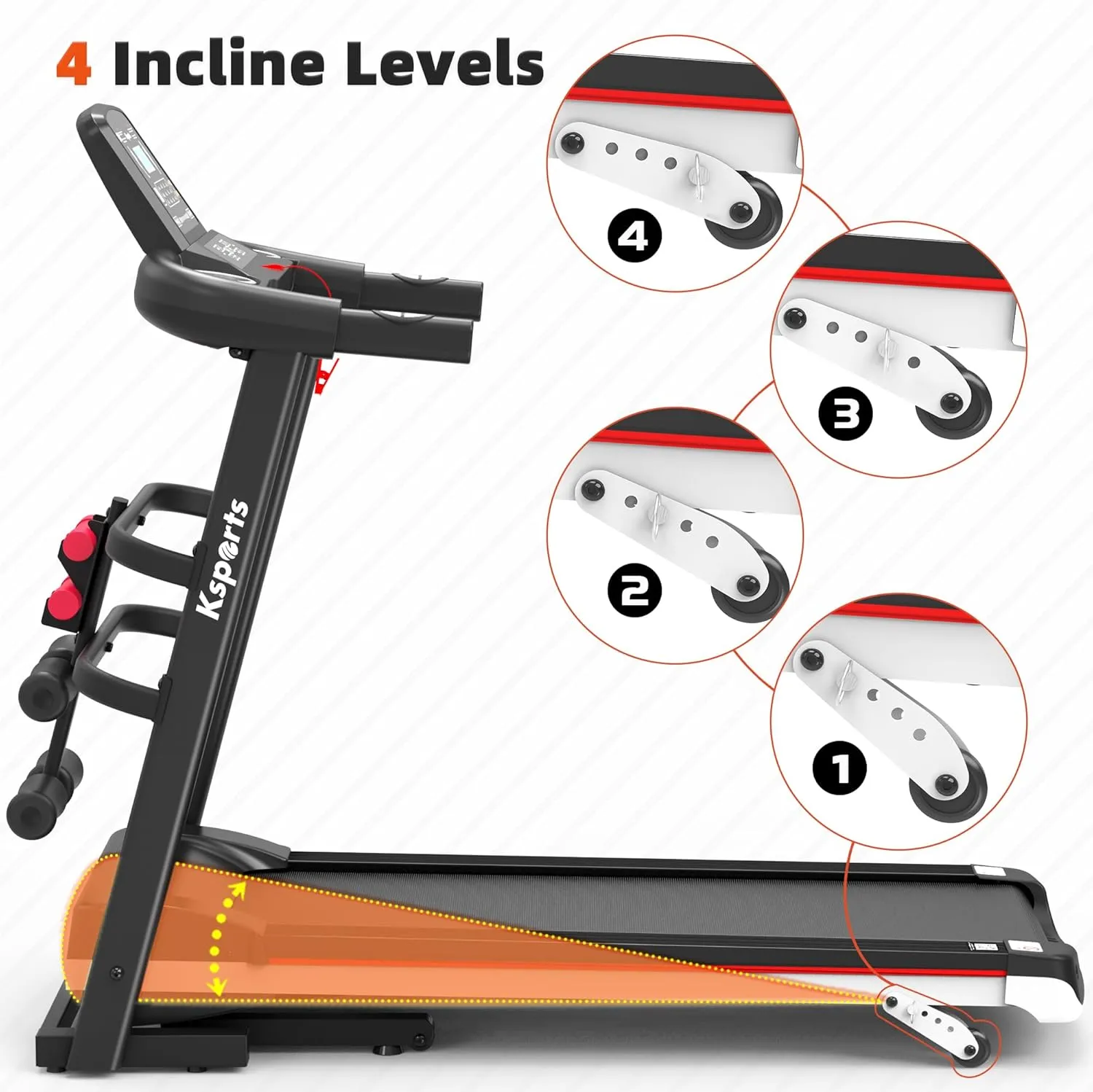 Ksports Foldable 16.5 Inch Cardio Fitness Portable Treadmill with Bluetooth Connectivity, LCD Display, and Tracking Apps for Home Gym Equipment, Black