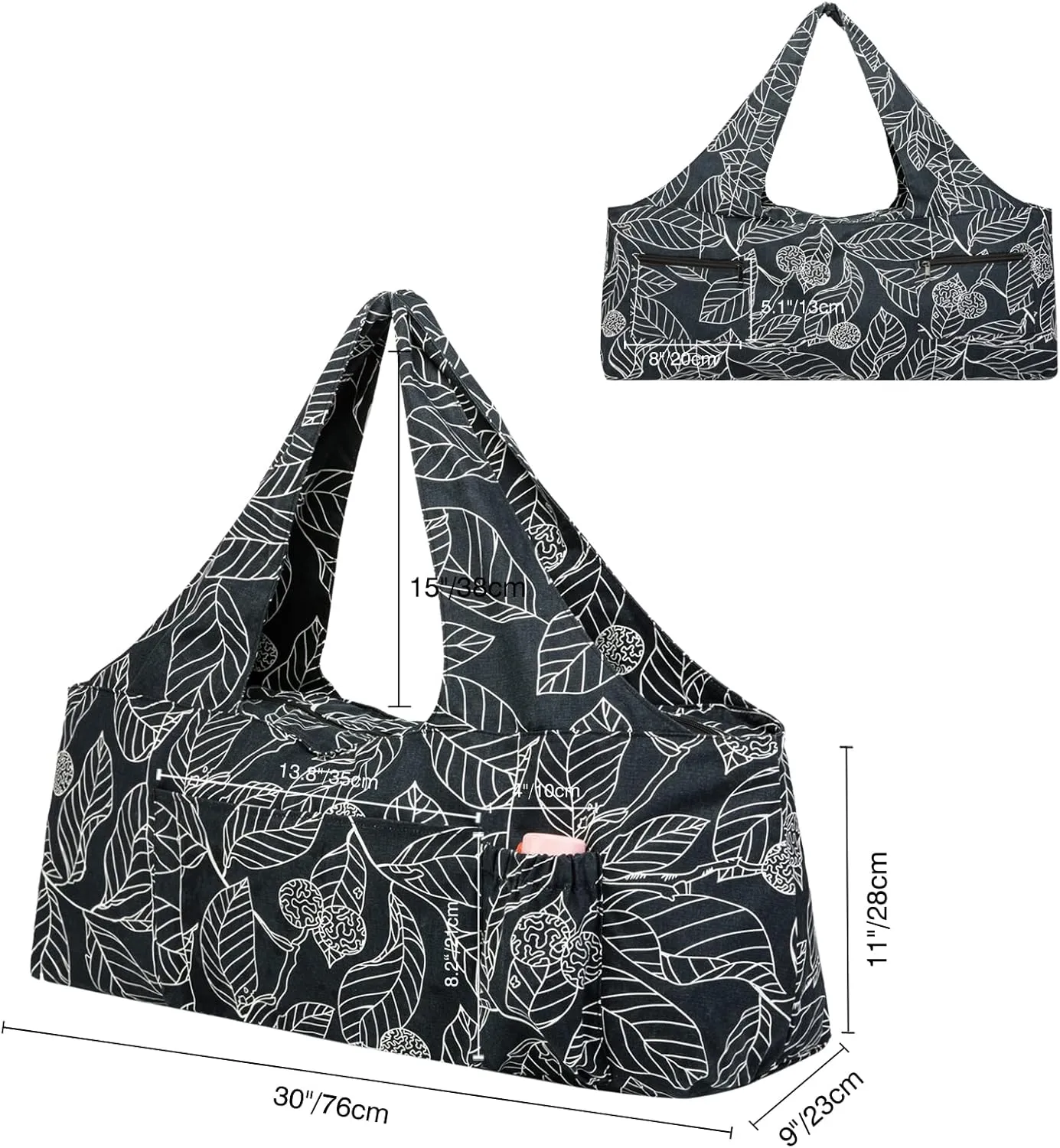KUAK Extra Large Yoga Mat Bag with Zippered Top & 5 Pockets - Premium Canvas Tote with Yoga Mat Carrying Strap for Pilates, Gym, Fitness Block & Gear