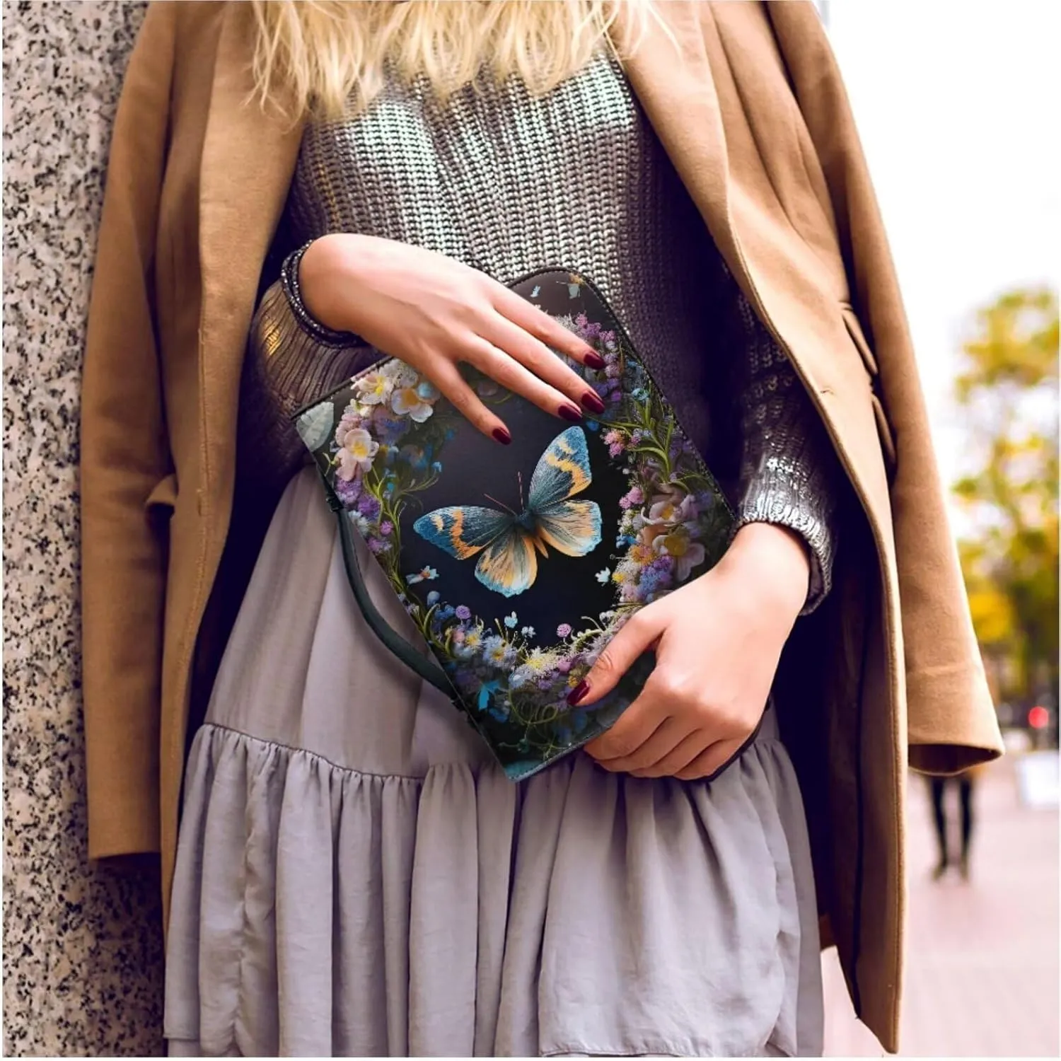 Kuiaobaty Butterfly Flower Print Bible Case Bible Covers with Keychain Leather Protective Carrying Bible Holder for Women Men Kids Teens Tote Bags for Storage Pens Bible Books Tablet