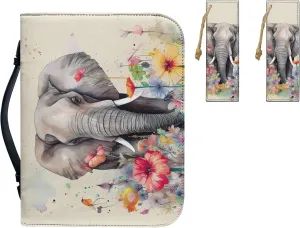 Kuiaobaty Elephant Hibiscus Print Bible Cover Leather Bible Accessories for Men Women Boys Girls Bible Carrying Case Bible Protective Bag Hand Bag Storage Organizer for Church Library Outdoor Indoor