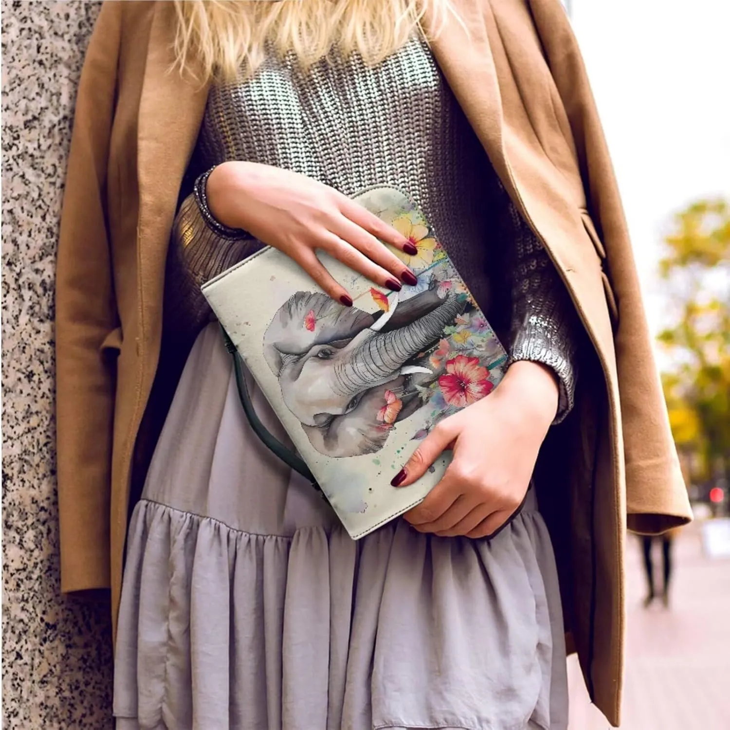 Kuiaobaty Elephant Hibiscus Print Bible Cover Leather Bible Accessories for Men Women Boys Girls Bible Carrying Case Bible Protective Bag Hand Bag Storage Organizer for Church Library Outdoor Indoor