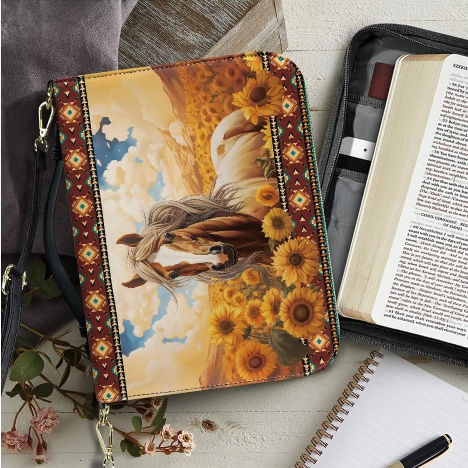 Kuiaobaty Leather Bible Covers for Women Bible Case for Men Scripture Bag with Shoulder Straps and Keychain Size M-2XL