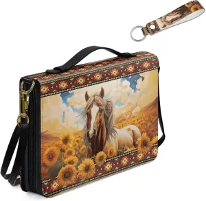 Kuiaobaty Leather Bible Covers for Women Bible Case for Men Scripture Bag with Shoulder Straps and Keychain Size M-2XL