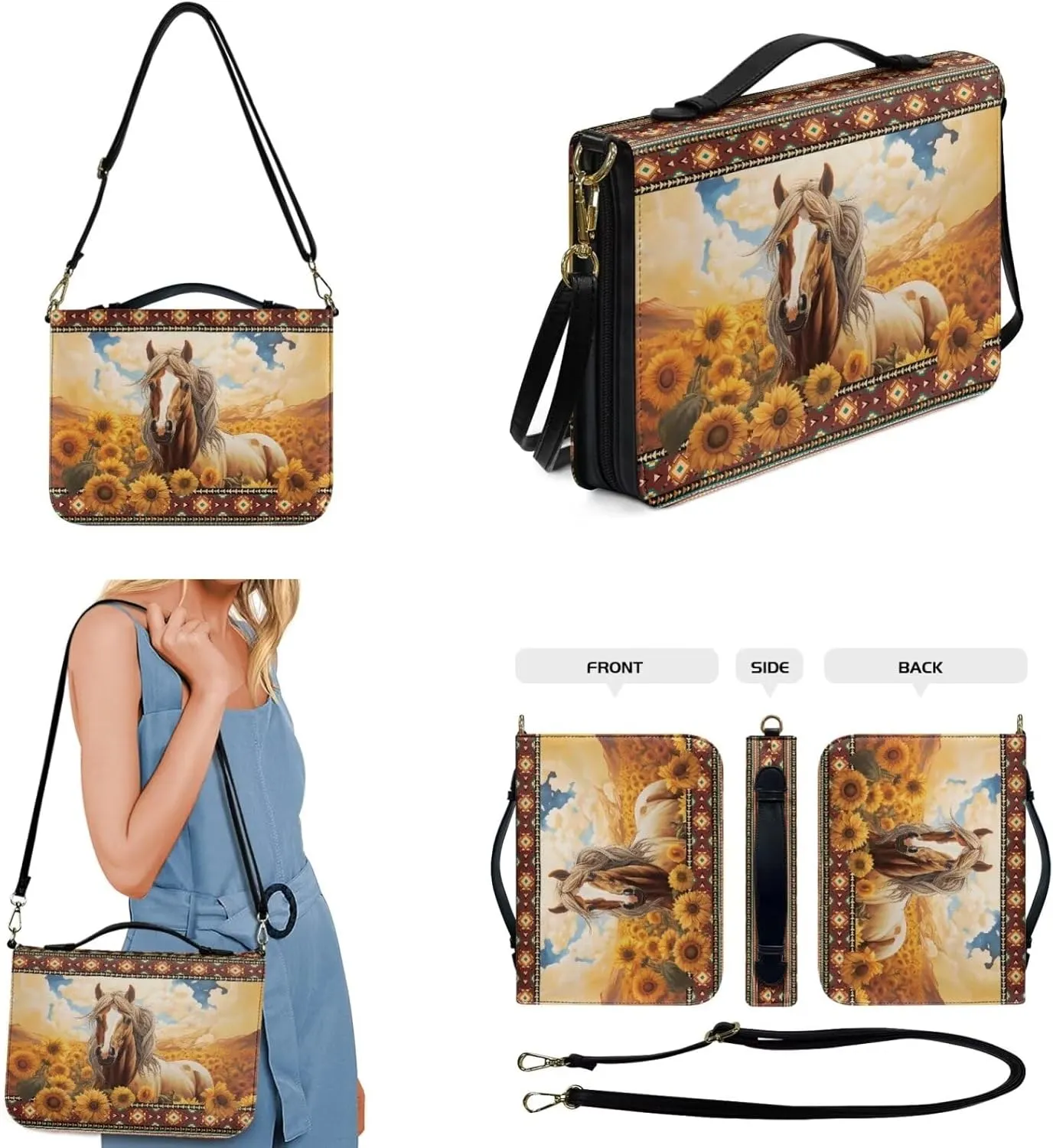 Kuiaobaty Leather Bible Covers for Women Bible Case for Men Scripture Bag with Shoulder Straps and Keychain Size M-2XL