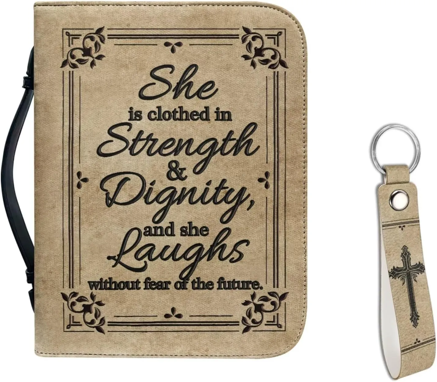 Kuiaobaty Leather Bible Covers for Women with Keychain Bible Carrier for Men Kids Bible Inspirational Quotes Print Church Bag Bible Case Organizer with Handle Tote with Pen Slots and Multi Pocket
