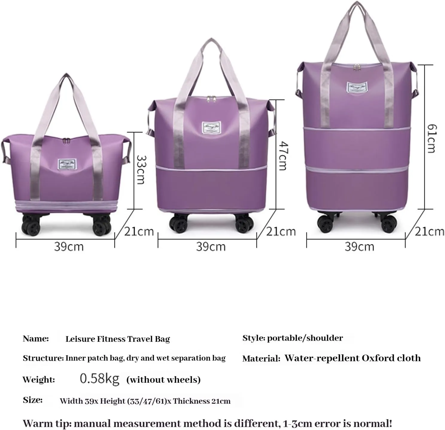 Kulken Travel Bag with Wheels - 2025 New Large Capacity Travel Bag - Universal Wheel Removable (Dark blue)