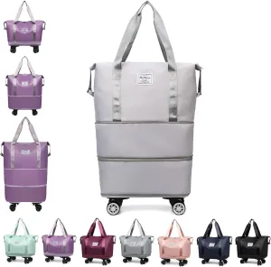 Kulken Travel Bag with Wheels - 2025 New Large Capacity Travel Bag - Universal Wheel Removable (Light gray)