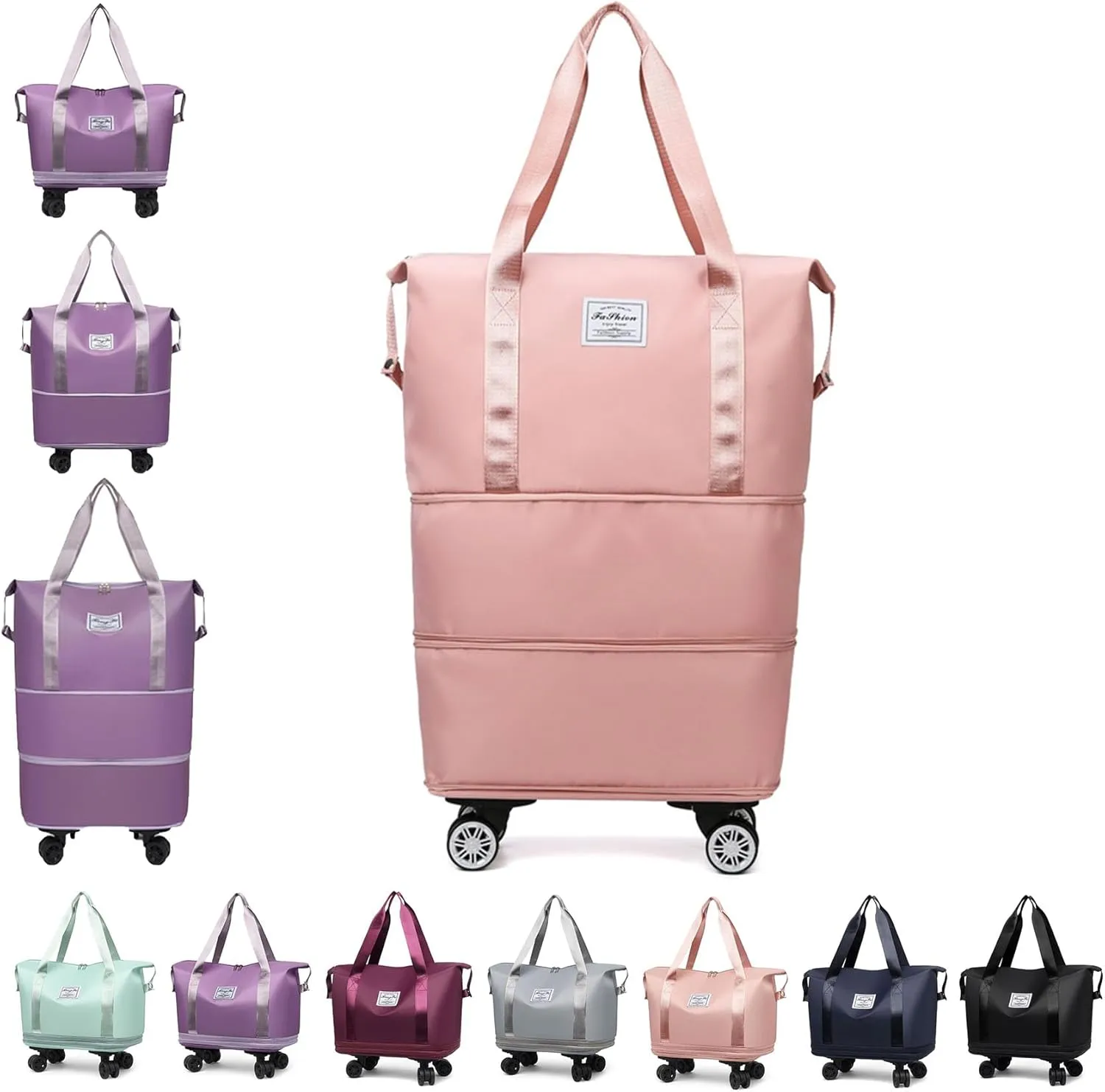 Kulken Travel Bag with Wheels - 2025 New Large Capacity Travel Bag - Universal Wheel Removable (Pink)