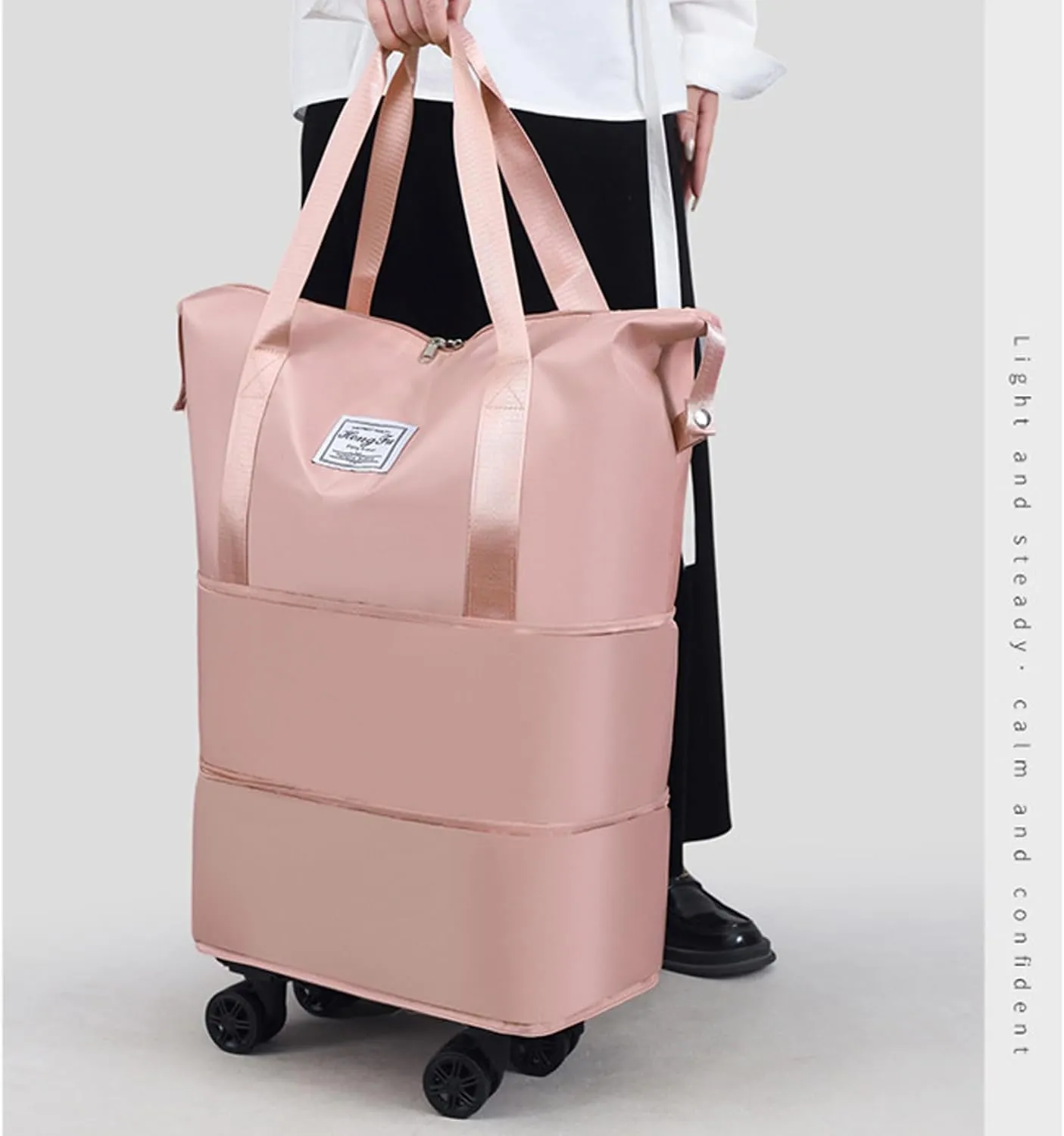 Kulken Travel Bag with Wheels - 2025 New Large Capacity Travel Bag - Universal Wheel Removable (Pink)