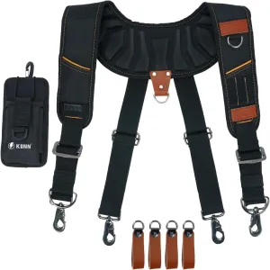 KUNN Leather Tool Belt Suspenders Construction Bag Suspenders Molded Air Channel Work Belt Suspender for Carpenter Electrician,Brown