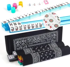 KURONO American Mahjong Set - Black Paisley Soft Bag,166 Premium White Tiles, 4All-in-One Rack/Pushers, MahJongg Game Set(Black)
