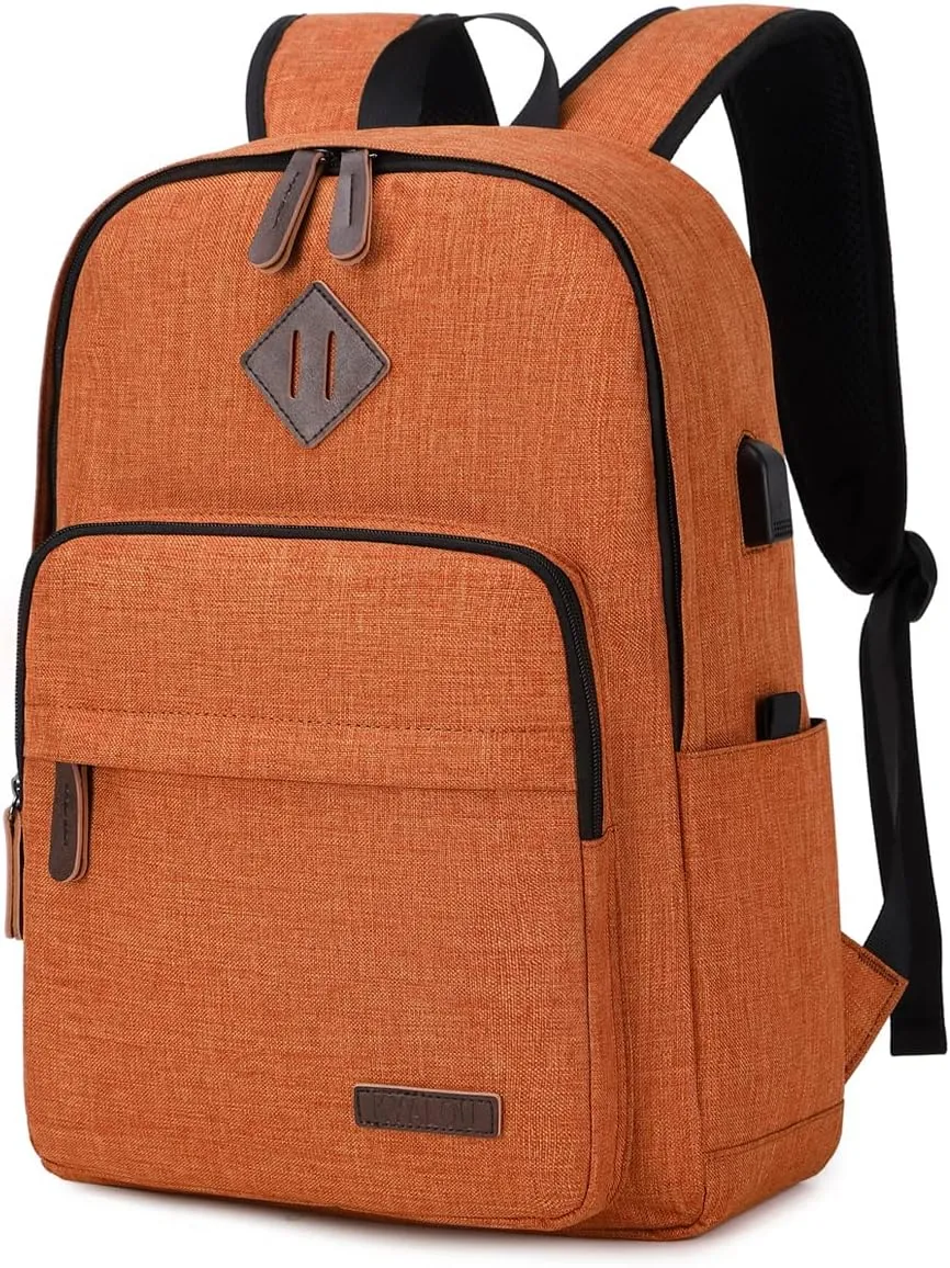 KYALOU Laptop Backpack, Lightweight Bookbag Casual Daypack for Men and Women, College with USB Charging Port - Light Brown