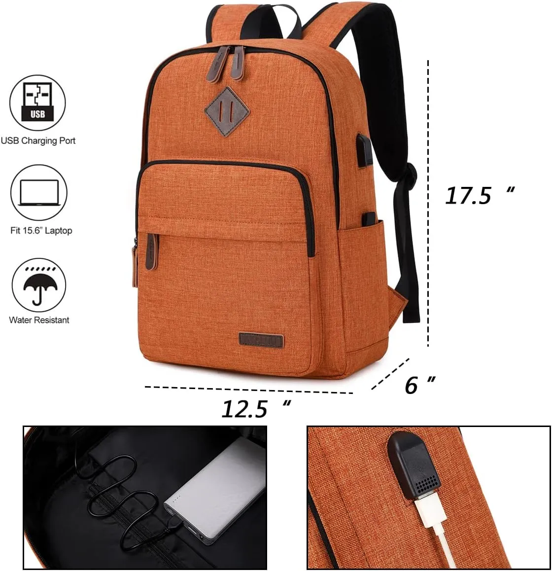 KYALOU Laptop Backpack, Lightweight Bookbag Casual Daypack for Men and Women, College with USB Charging Port - Light Brown