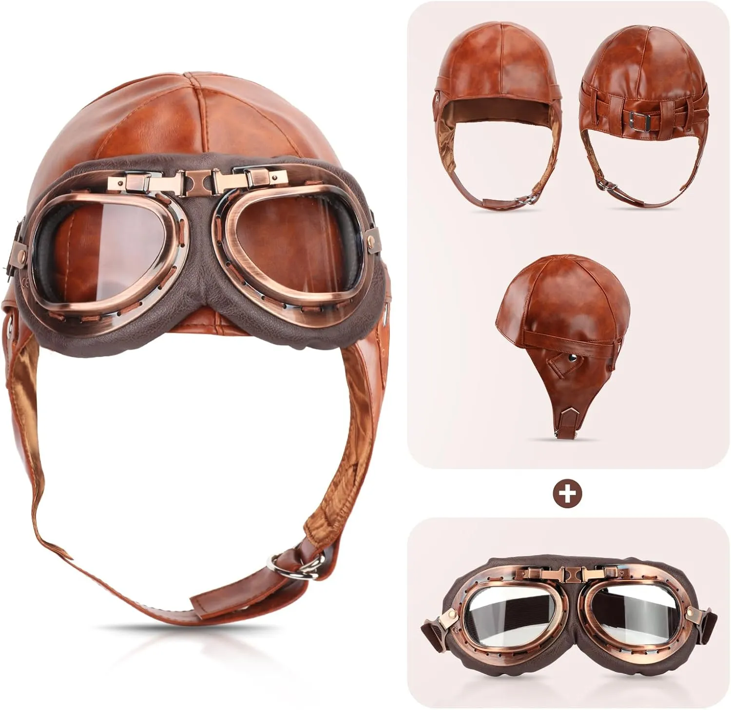 Kyson Kids Aviator Costume Leather Aviator Hat With Goggles Scarf Brooch Necklace for Boy Girl Halloween Aviation Theme Party