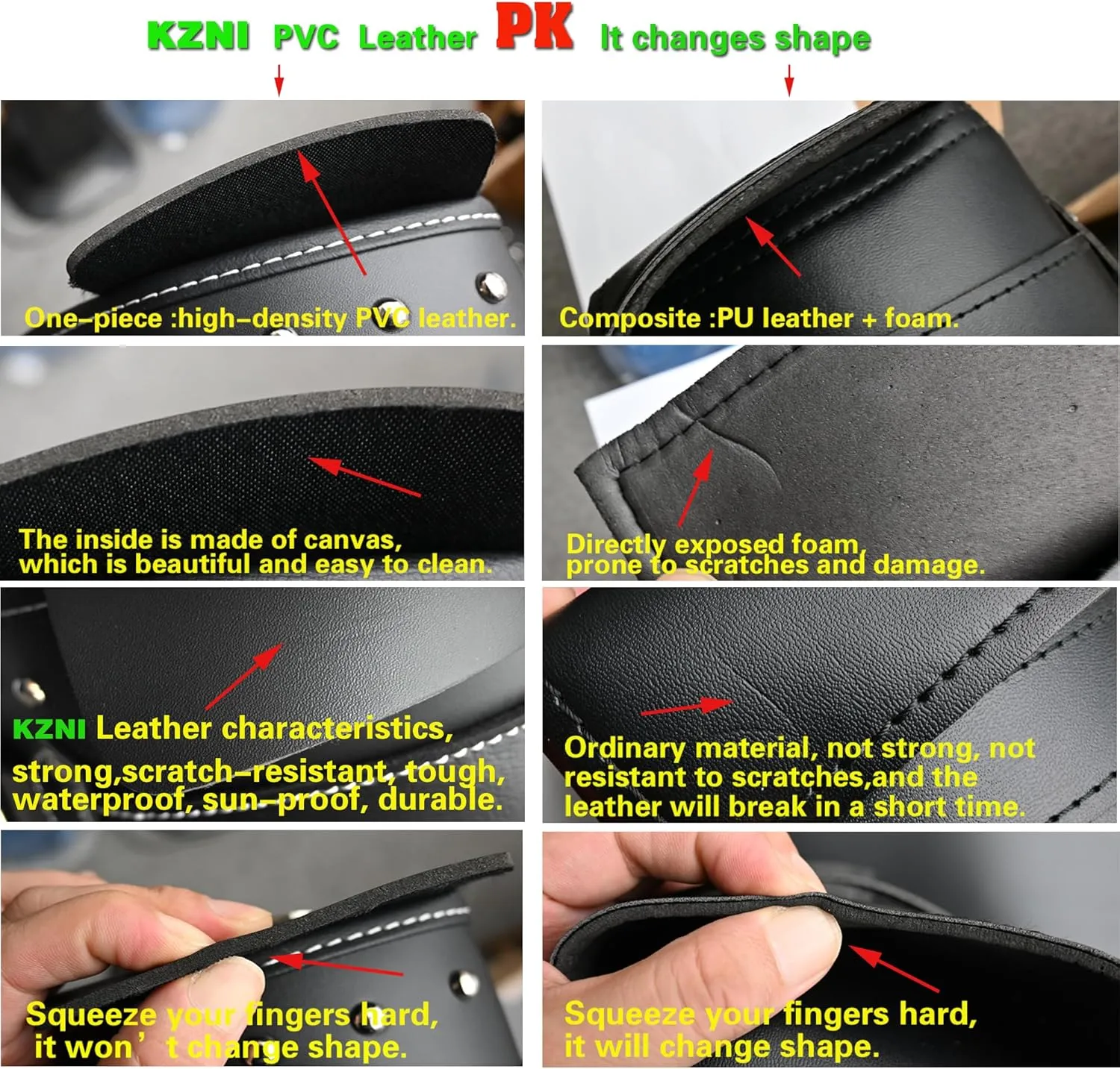 KZNI Motorcycle SaddleBags|Pvc Faux Leather Saddlebag|Waterproof Side Swing ArmBags|Side Tool Bag |Universal Storage Tool Bag for Motorbike|Black belt|Black10|Right belt| Left
