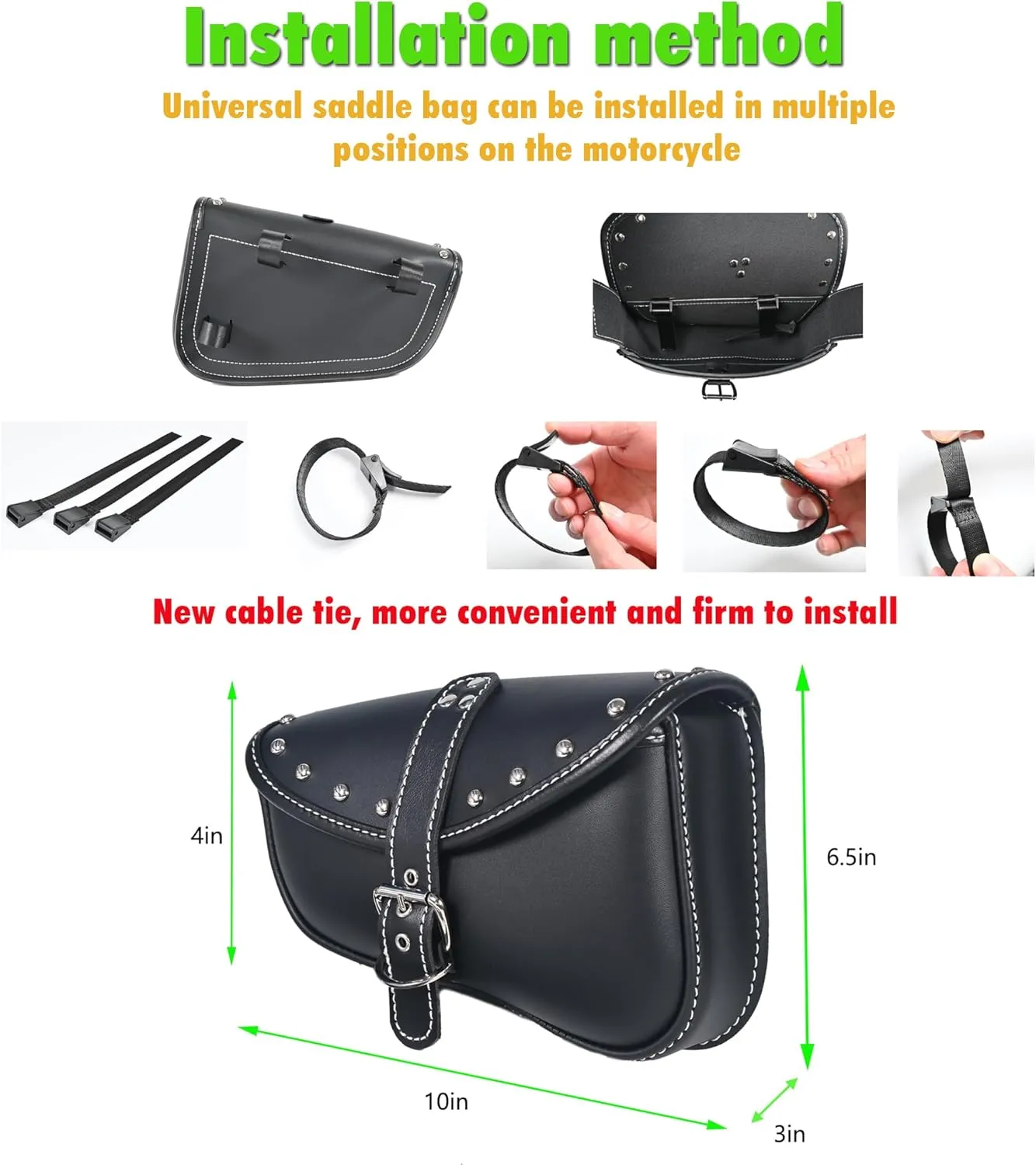 KZNI Motorcycle SaddleBags|Pvc Faux Leather Saddlebag|Waterproof Side Swing ArmBags|Side Tool Bag |Universal Storage Tool Bag for Motorbike|Black belt|Black10|Right belt| Left