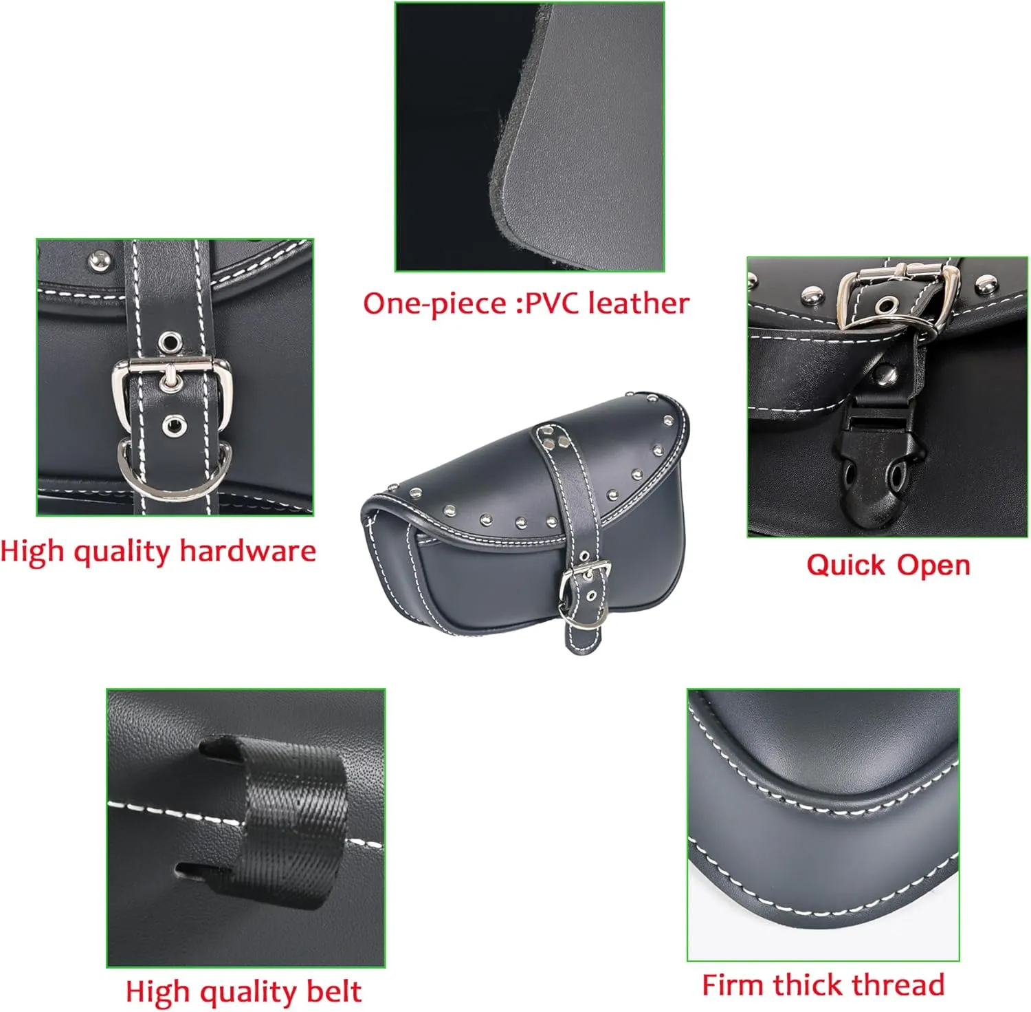 KZNI Motorcycle SaddleBags|Pvc Faux Leather Saddlebag|Waterproof Side Swing ArmBags|Side Tool Bag |Universal Storage Tool Bag for Motorbike|Black belt|Black10|Right belt| Left
