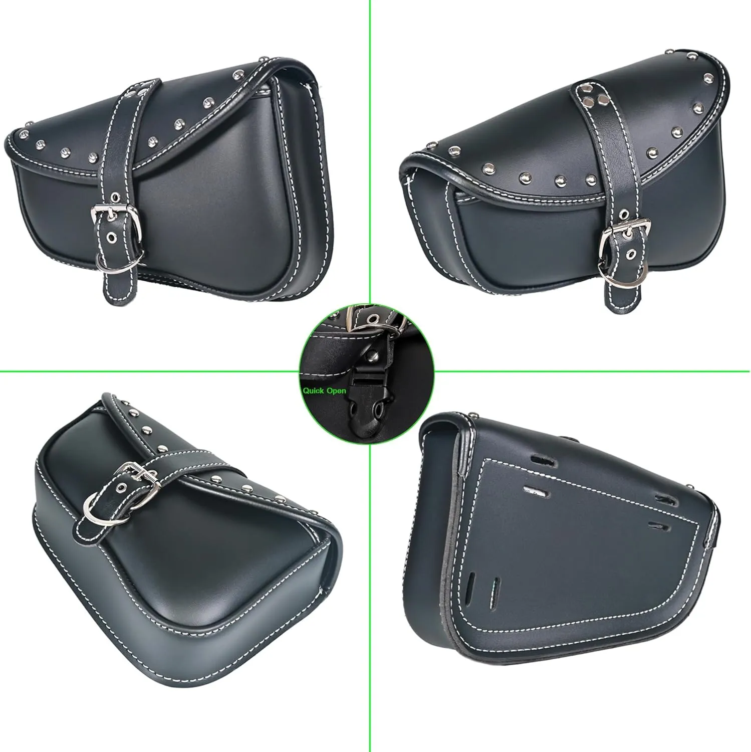 KZNI Motorcycle SaddleBags|Pvc Faux Leather Saddlebag|Waterproof Side Swing ArmBags|Side Tool Bag |Universal Storage Tool Bag for Motorbike|Black belt|Black10|Right belt| Left