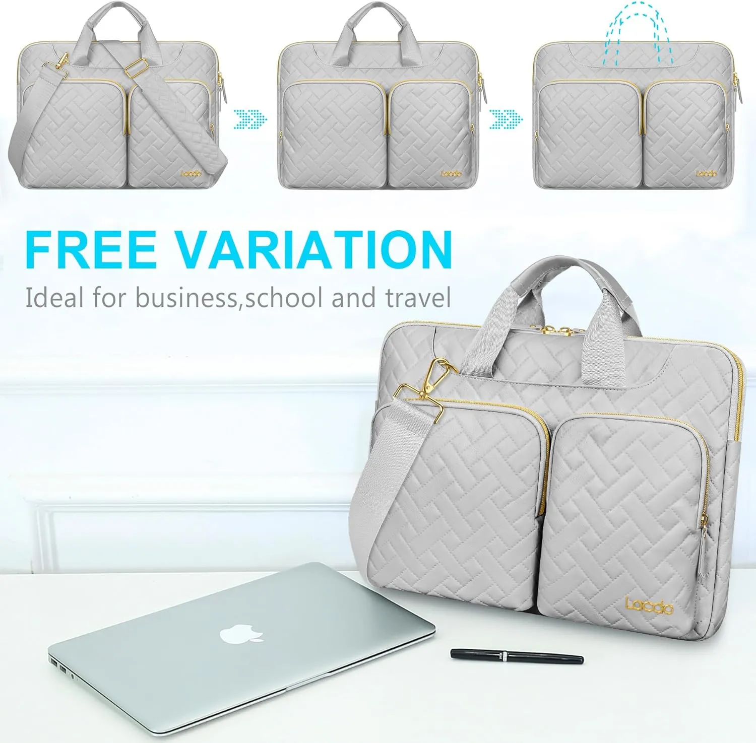 Lacdo 360° Protective Laptop Shoulder Bag for 13 inch New MacBook Air M4 A3240 2025, M3 A3113, M2 A2681, M1 A2337 A2179 A1932 | 13 inch MacBook Pro M2 M1 A2338 A2251 A2289 Computer Bag, Space Gray