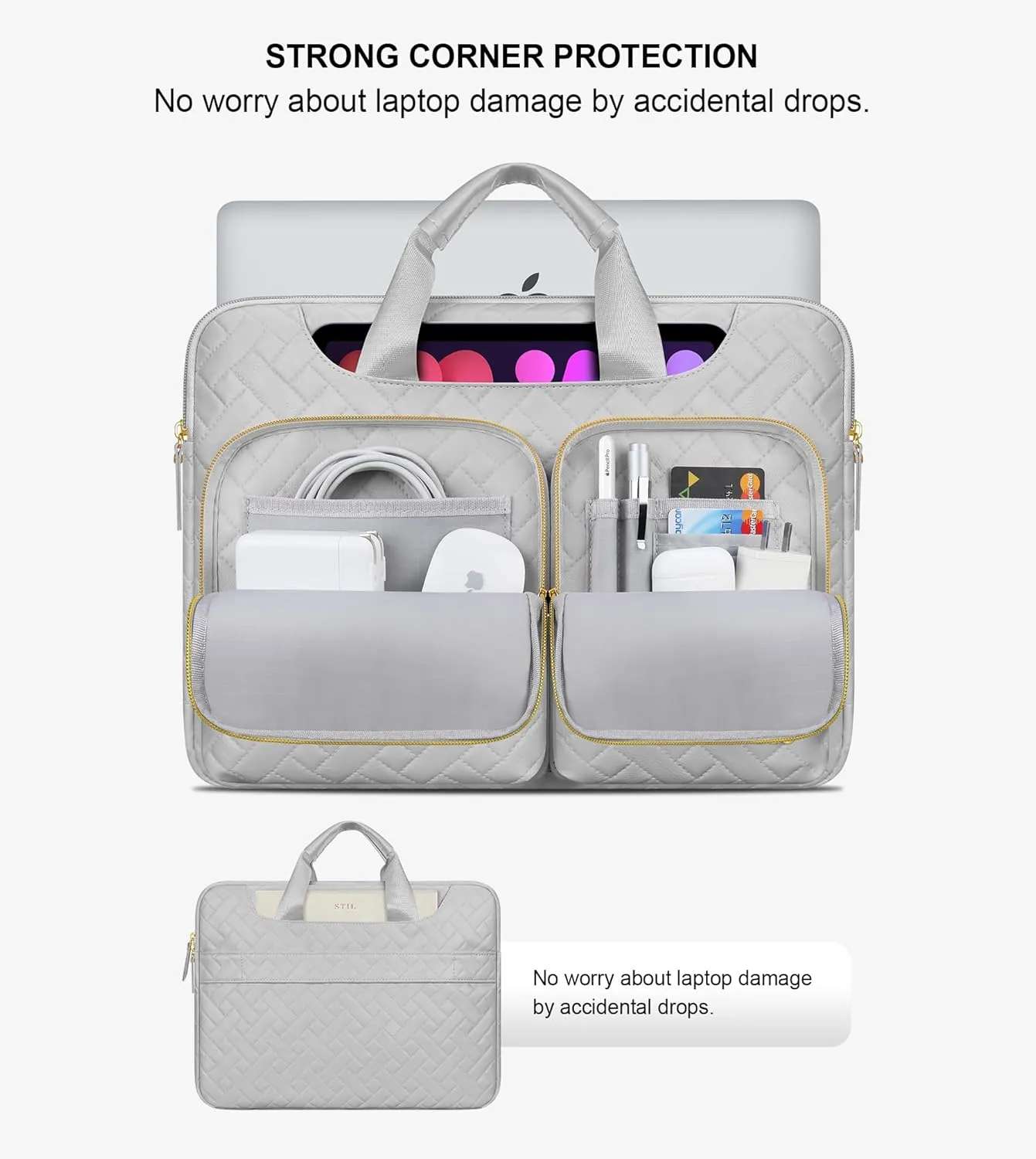 Lacdo 360° Protective Laptop Shoulder Bag for 13 inch New MacBook Air M4 A3240 2025, M3 A3113, M2 A2681, M1 A2337 A2179 A1932 | 13 inch MacBook Pro M2 M1 A2338 A2251 A2289 Computer Bag, Space Gray