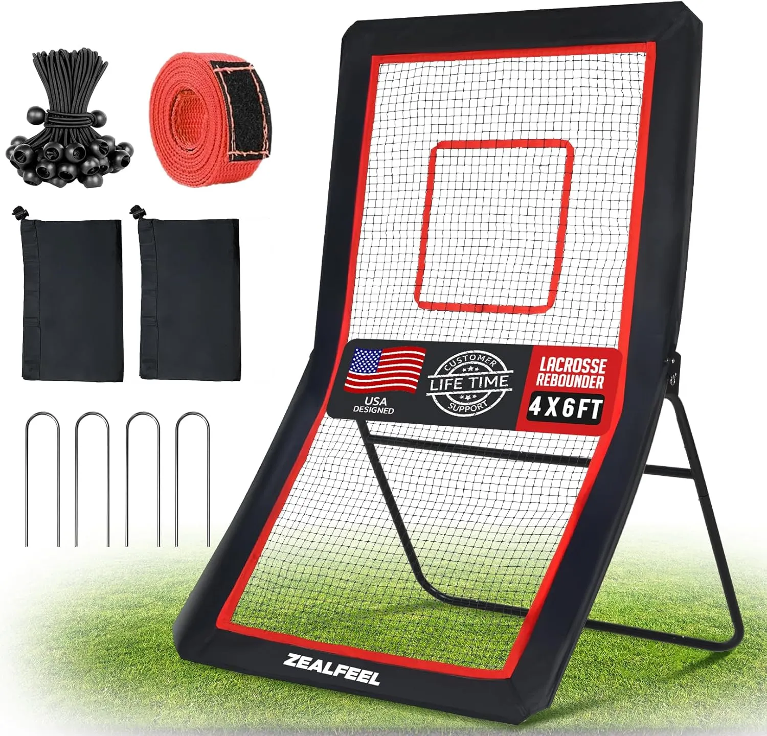 Lacrosse Rebounder, 4x6ft Lacrosse Rebound for Backyard with 5 Adjustable Angles, Target Strip, Volleyball Rebounder Net, Perfect for Lacrosse Volleyball Baseball Softball and Soccer Training