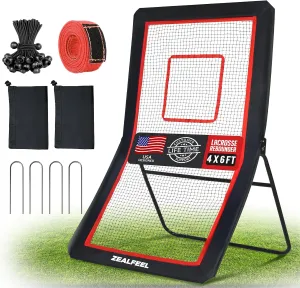 Lacrosse Rebounder, 4x6ft Lacrosse Rebound for Backyard with 5 Adjustable Angles, Target Strip, Volleyball Rebounder Net, Perfect for Lacrosse Volleyball Baseball Softball and Soccer Training