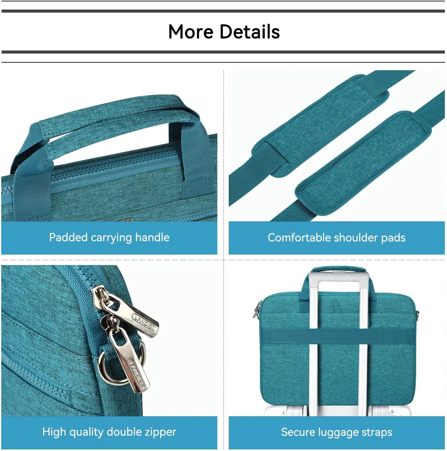 LANDICI 360° Protective Laptop Bag Case 15.6-16 Inch with Shoulder Strap, Waterproof Computer Sleeve Cover for MacBook Pro 16, Acer HP Lenovo Dell ASUS Laptop, Slim Briefcase for Women, Lake Blue