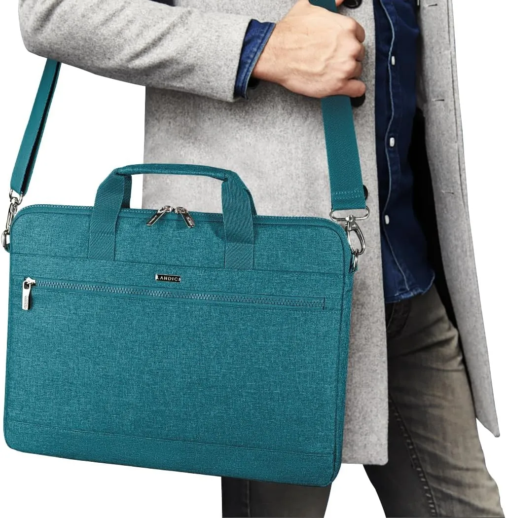 LANDICI 360° Protective Laptop Bag Case 15.6-16 Inch with Shoulder Strap, Waterproof Computer Sleeve Cover for MacBook Pro 16, Acer HP Lenovo Dell ASUS Laptop, Slim Briefcase for Women, Lake Blue