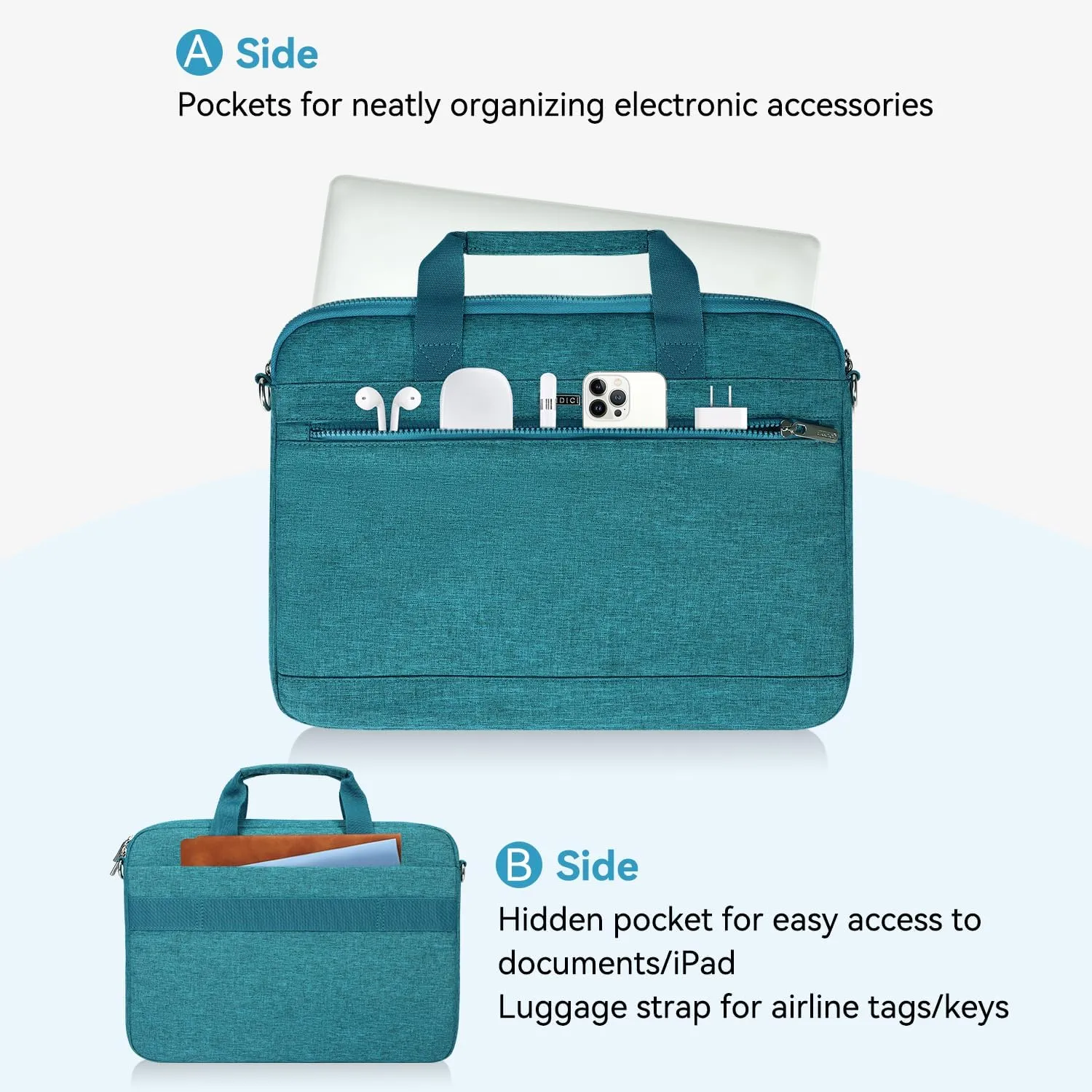 LANDICI 360° Protective Laptop Bag Case 15.6-16 Inch with Shoulder Strap, Waterproof Computer Sleeve Cover for MacBook Pro 16, Acer HP Lenovo Dell ASUS Laptop, Slim Briefcase for Women, Lake Blue