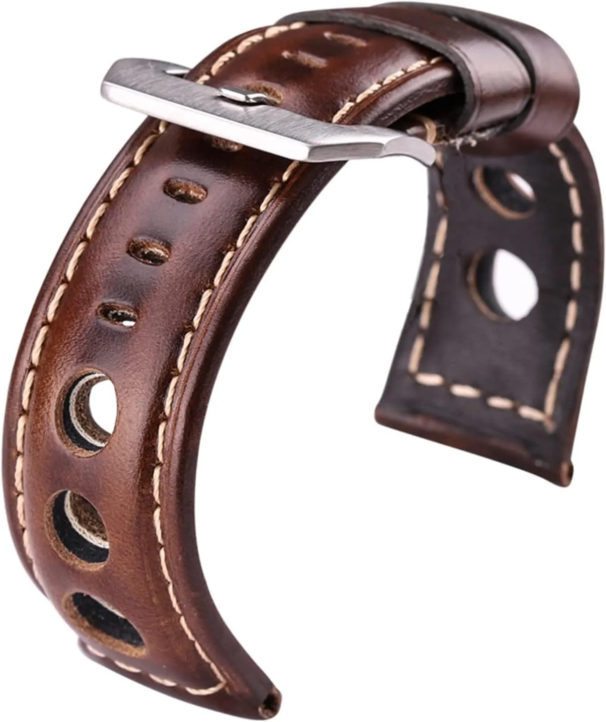 LAnGSHAW Oil Wax Watchbands 22mm 24mm Dark Brown Women Men Fashion Leather Watch Band Strap Belt with Pin Buckle (Band Color : Black, Band Width : 24mm)