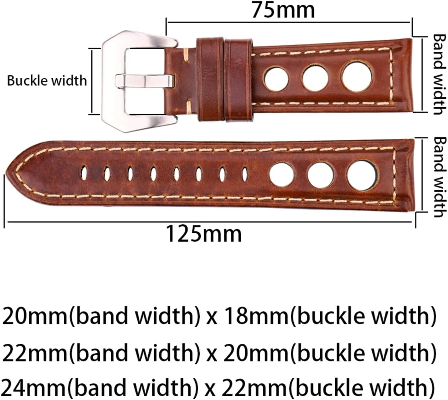 LAnGSHAW Oil Wax Watchbands 22mm 24mm Dark Brown Women Men Fashion Leather Watch Band Strap Belt with Pin Buckle (Band Color : Black, Band Width : 24mm)