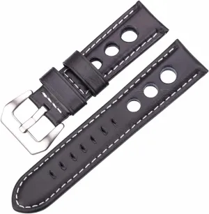 LAnGSHAW Oil Wax Watchbands 22mm 24mm Dark Brown Women Men Fashion Leather Watch Band Strap Belt with Pin Buckle (Band Color : Black, Band Width : 24mm)