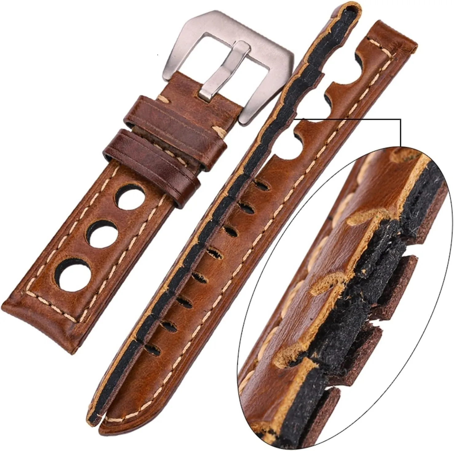 LAnGSHAW Oil Wax Watchbands 22mm 24mm Dark Brown Women Men Fashion Leather Watch Band Strap Belt with Pin Buckle (Band Color : Black, Band Width : 24mm)