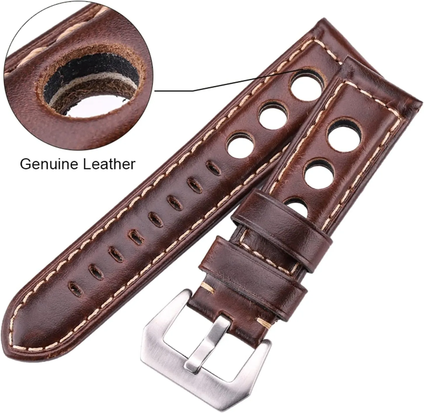 LAnGSHAW Oil Wax Watchbands 22mm 24mm Dark Brown Women Men Fashion Leather Watch Band Strap Belt with Pin Buckle (Band Color : Black, Band Width : 24mm)
