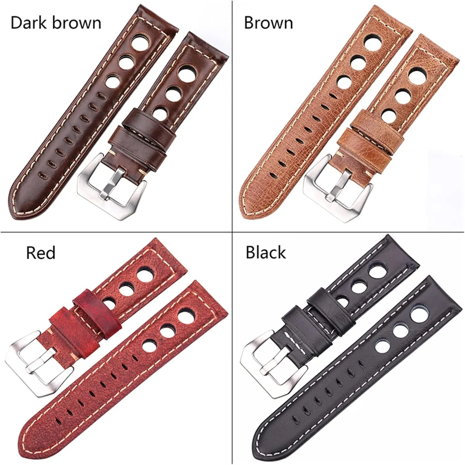 LAnGSHAW Oil Wax Watchbands 22mm 24mm Dark Brown Women Men Fashion Leather Watch Band Strap Belt with Pin Buckle (Band Color : Black, Band Width : 24mm)