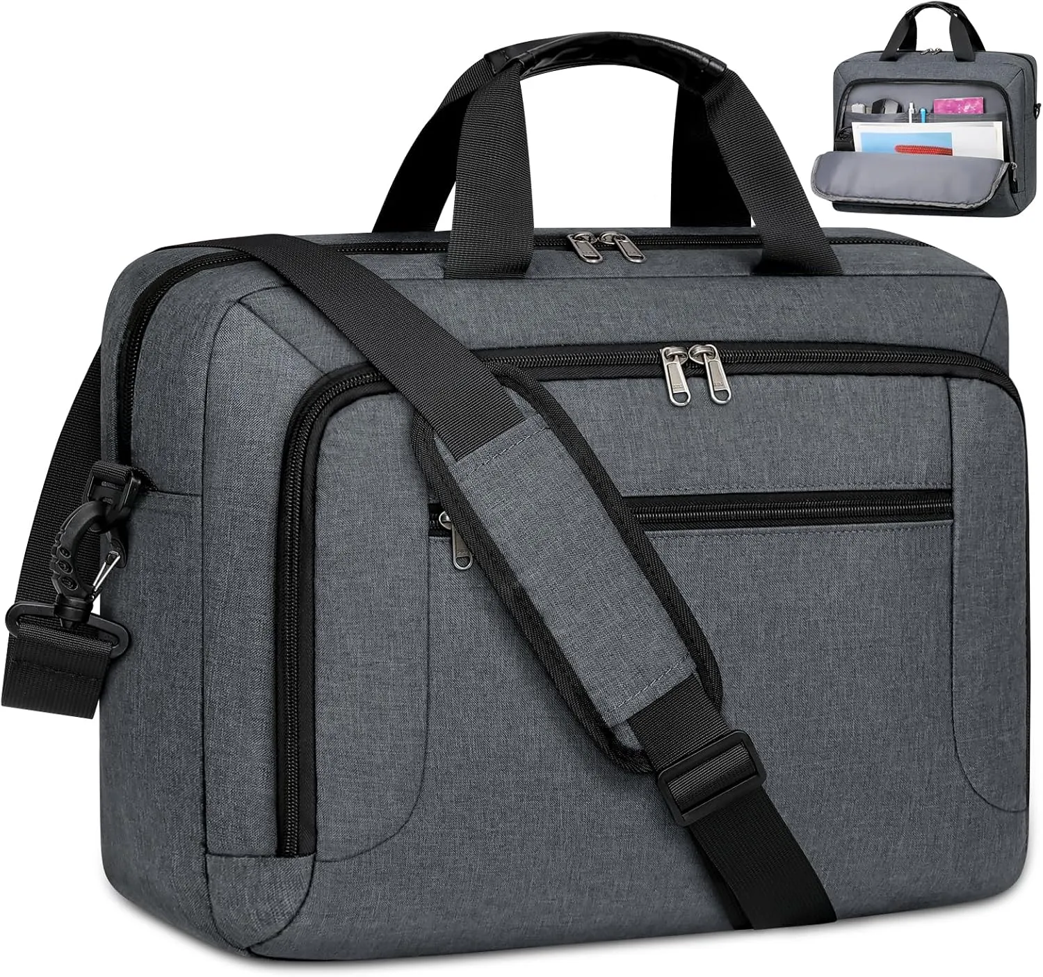 Laptop Bag 15.6 Inch Laptop Briefcase Computer Bag for Men Women Waterproof Business Office Work Large Laptop Case 15.6 Inch Adjustable Shoulder Messenger Bag Grey