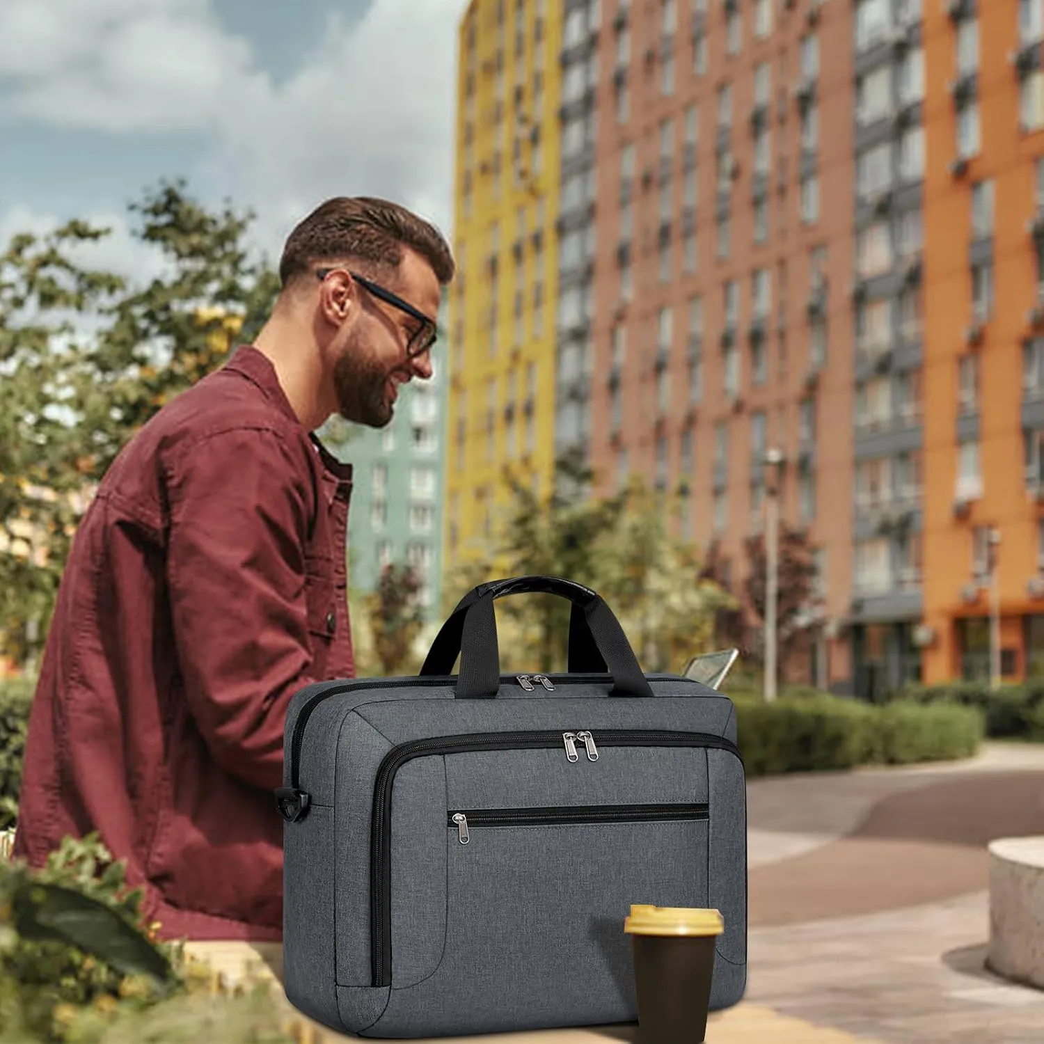 Laptop Bag 15.6 Inch Laptop Briefcase Computer Bag for Men Women Waterproof Business Office Work Large Laptop Case 15.6 Inch Adjustable Shoulder Messenger Bag Grey