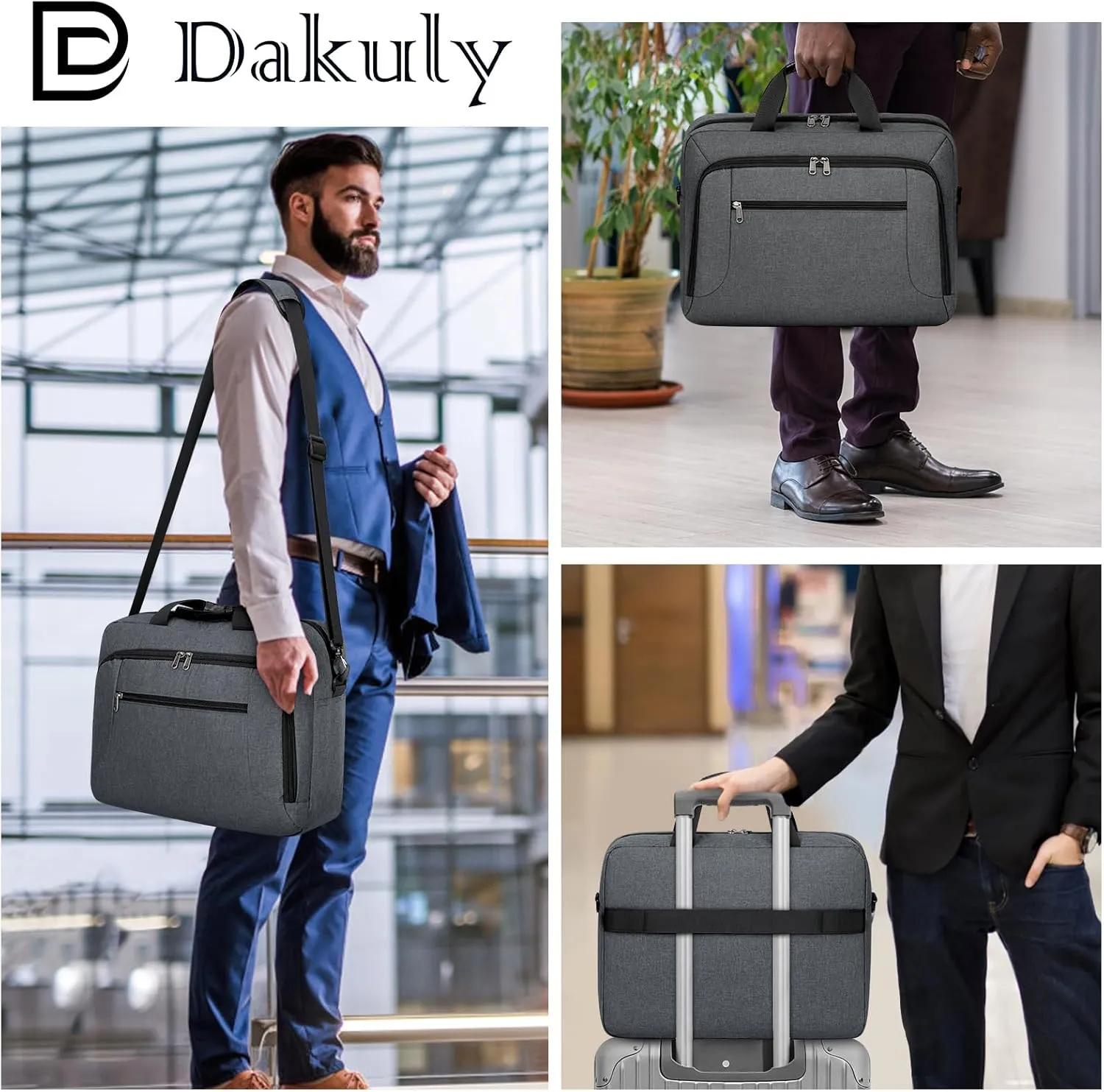 Laptop Bag 15.6 Inch Laptop Briefcase Computer Bag for Men Women Waterproof Business Office Work Large Laptop Case 15.6 Inch Adjustable Shoulder Messenger Bag Grey