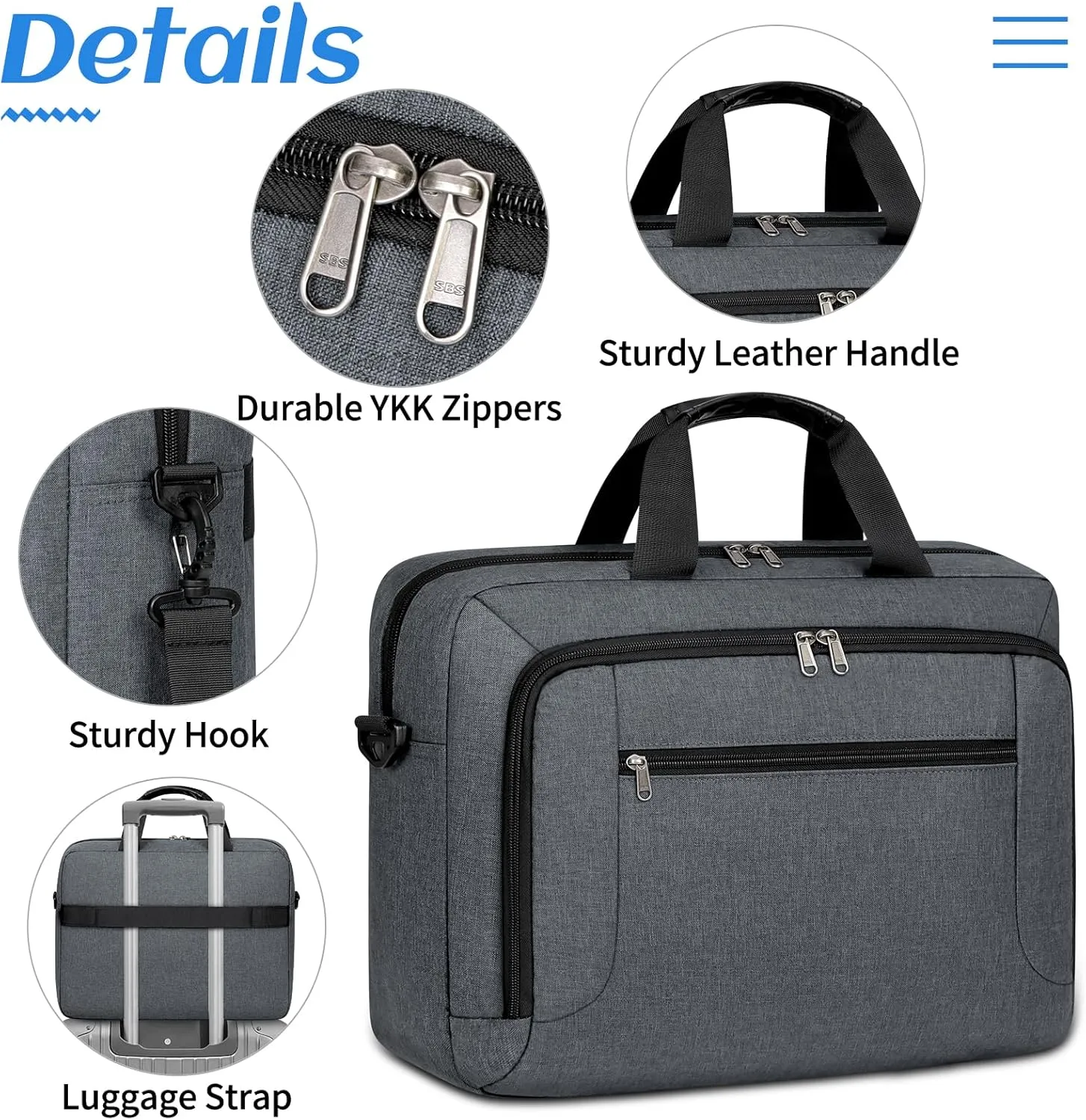 Laptop Bag 15.6 Inch Laptop Briefcase Computer Bag for Men Women Waterproof Business Office Work Large Laptop Case 15.6 Inch Adjustable Shoulder Messenger Bag Grey