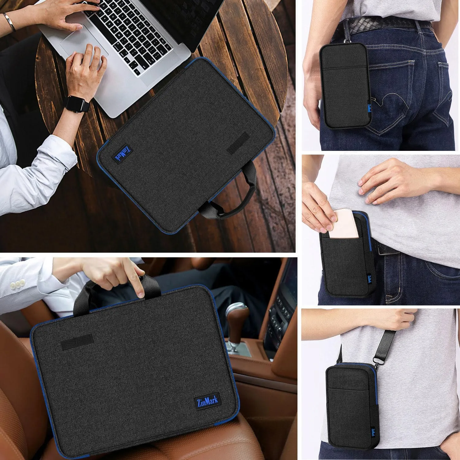 Laptop Case 15.6 Inch Briefcase Military-Grade Protection with Detachable Belt Bag, Compatible All Model of 15-16 Inch MacBook Pro and Most Popular 15.6 Inch Notebooks Chromebooks (Black Blue)