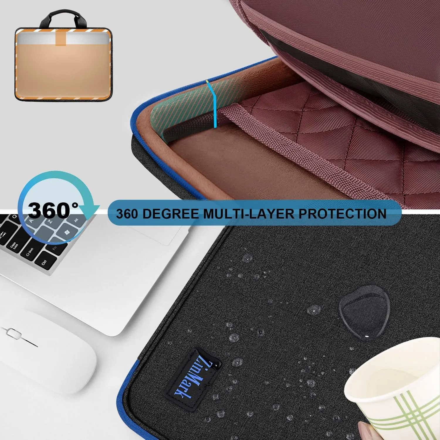 Laptop Case 15.6 Inch Briefcase Military-Grade Protection with Detachable Belt Bag, Compatible All Model of 15-16 Inch MacBook Pro and Most Popular 15.6 Inch Notebooks Chromebooks (Black Blue)