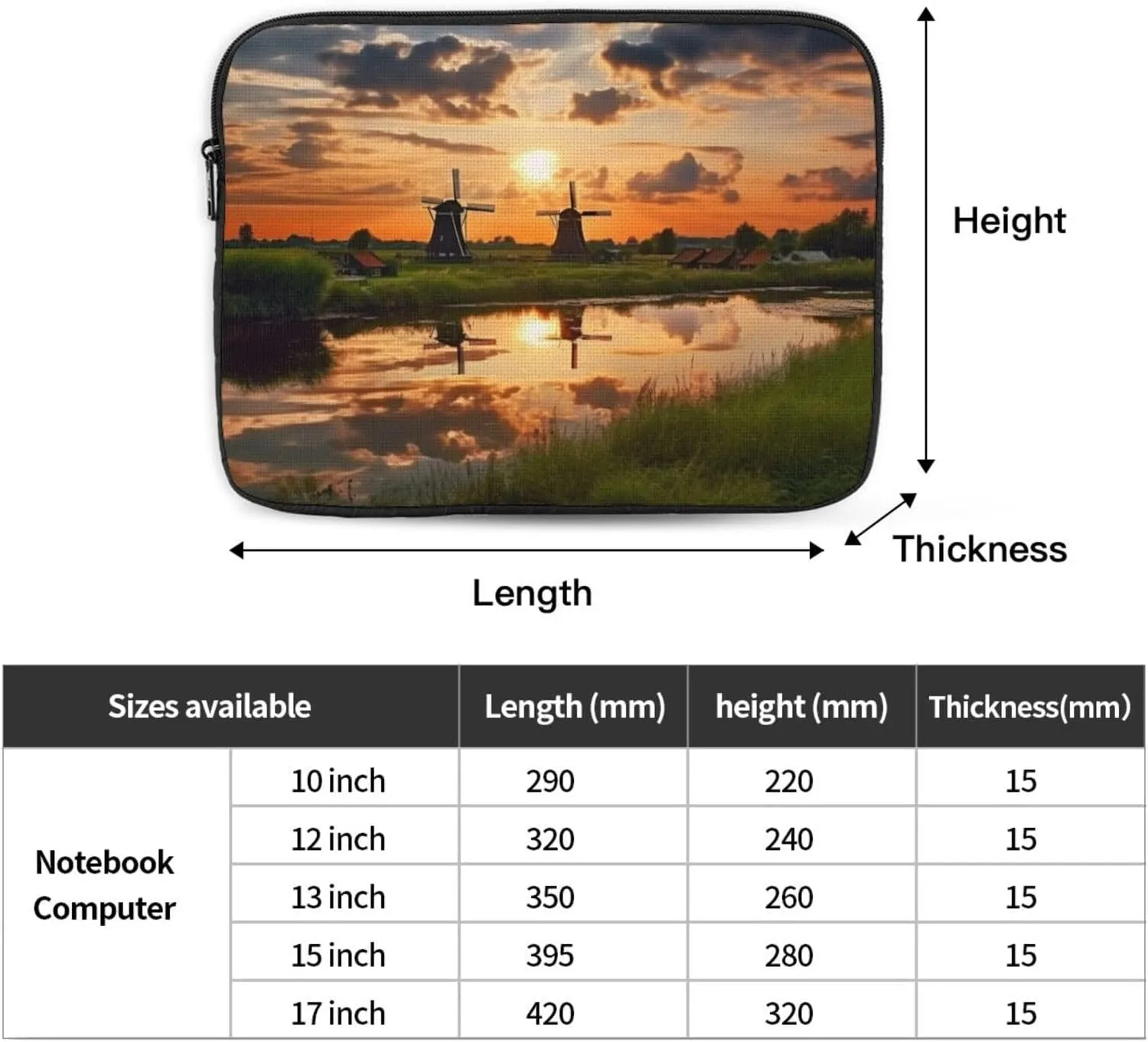 Laptop Case Sleeve Beautiful View of The Netherlands Laptop Bag Computer Carrying Case 13 Inch Computer Protective Notebook Cover